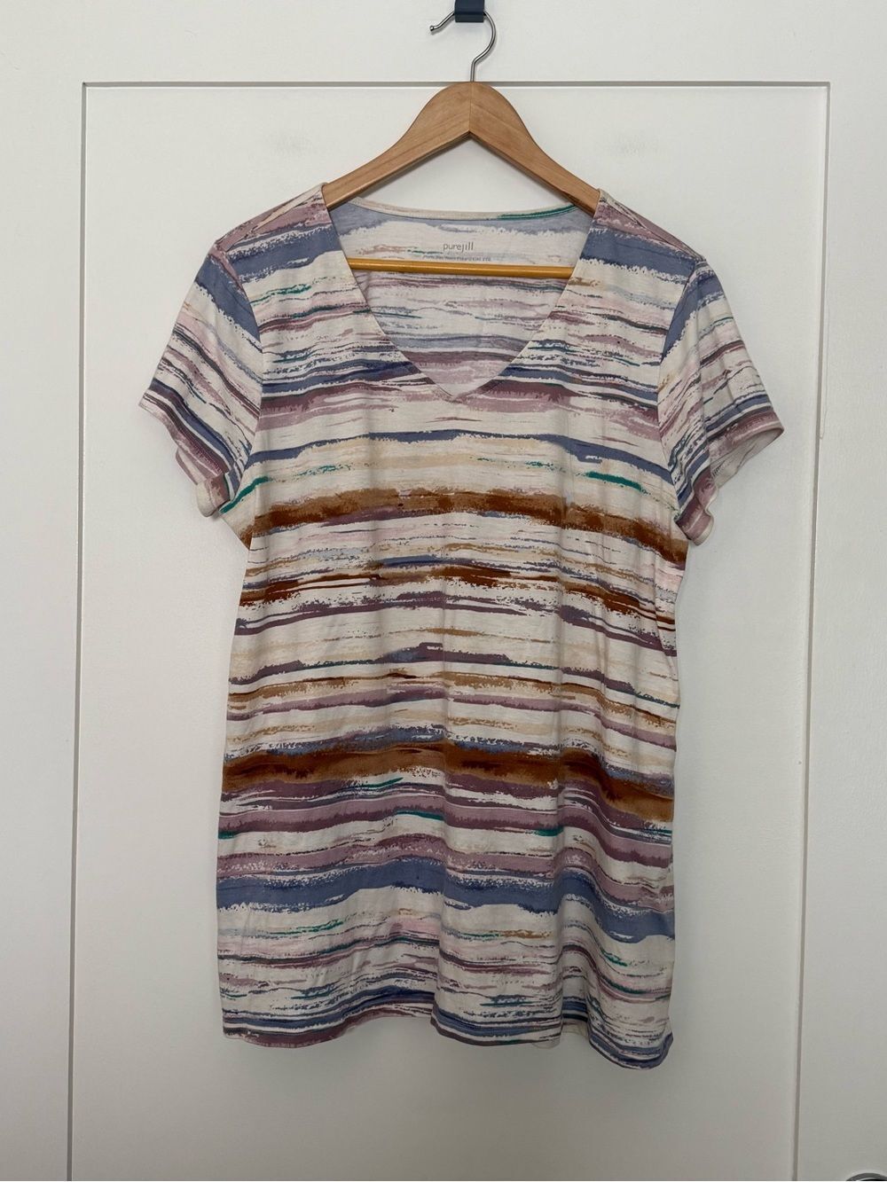 Pure J Jill Elliptical Tee Top Womens Sz L Striped 100% Pima Cotton Stretch Soft